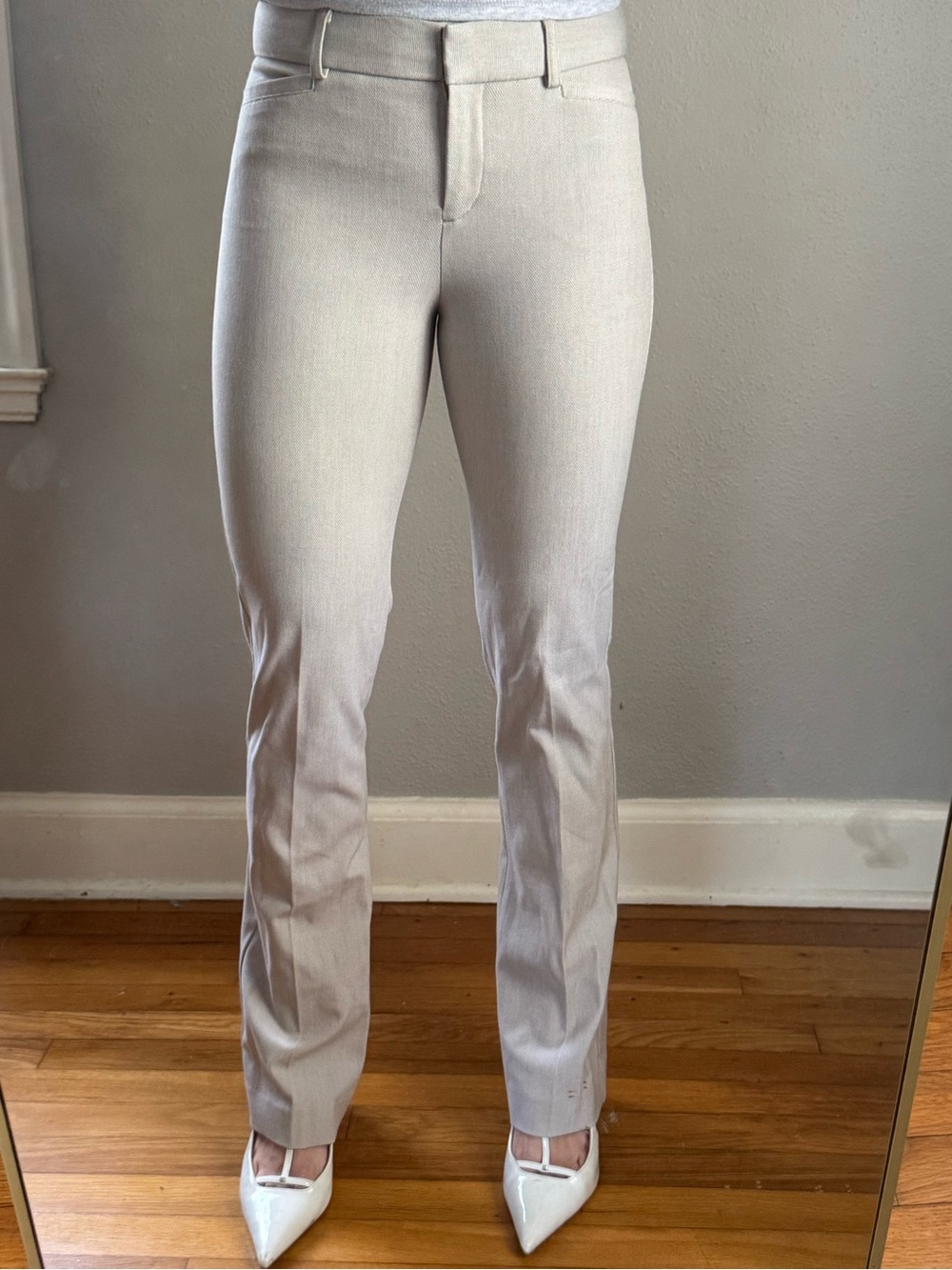 Slim Straight Light Beige Gray Dress Pants